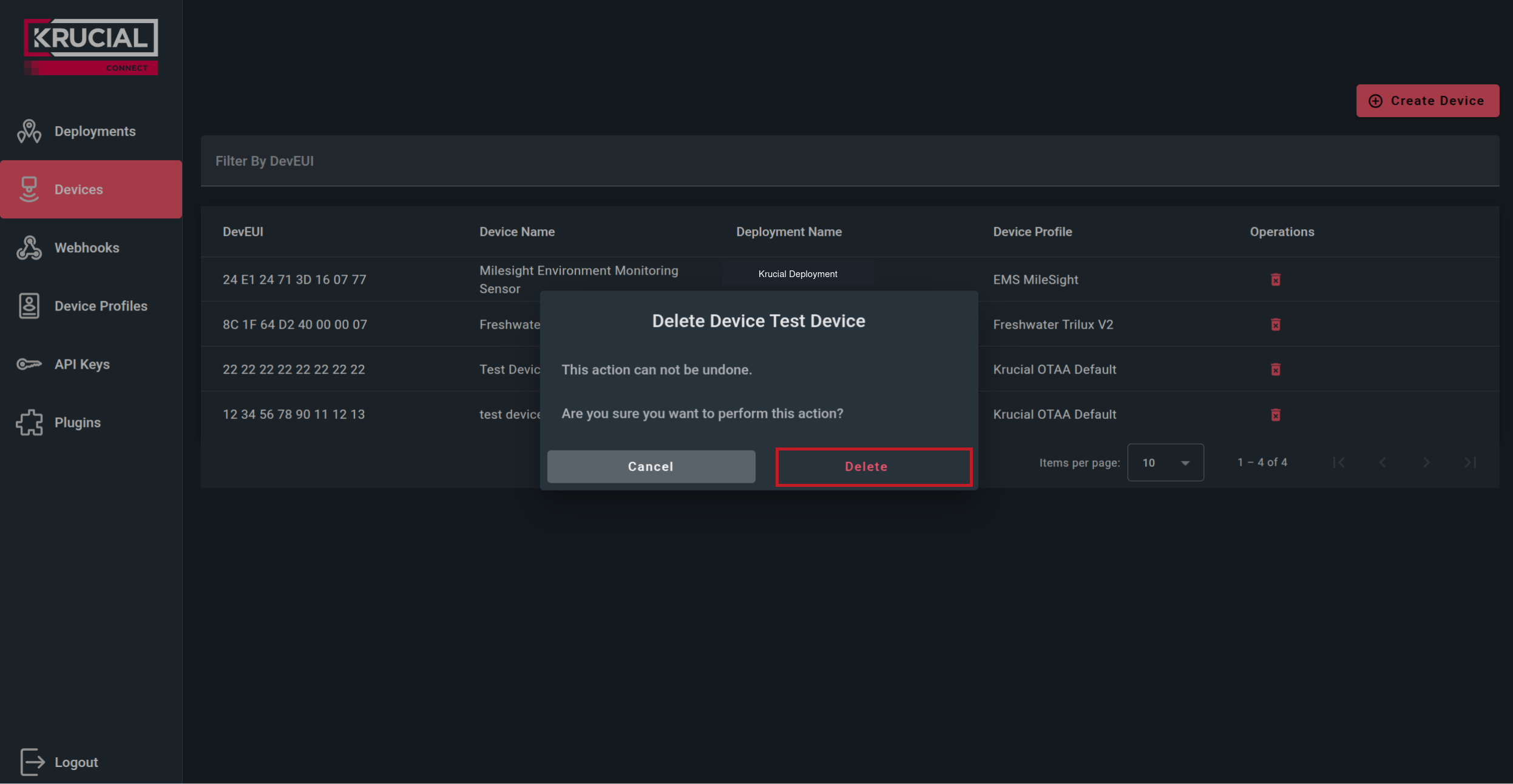 Delete device delete-device