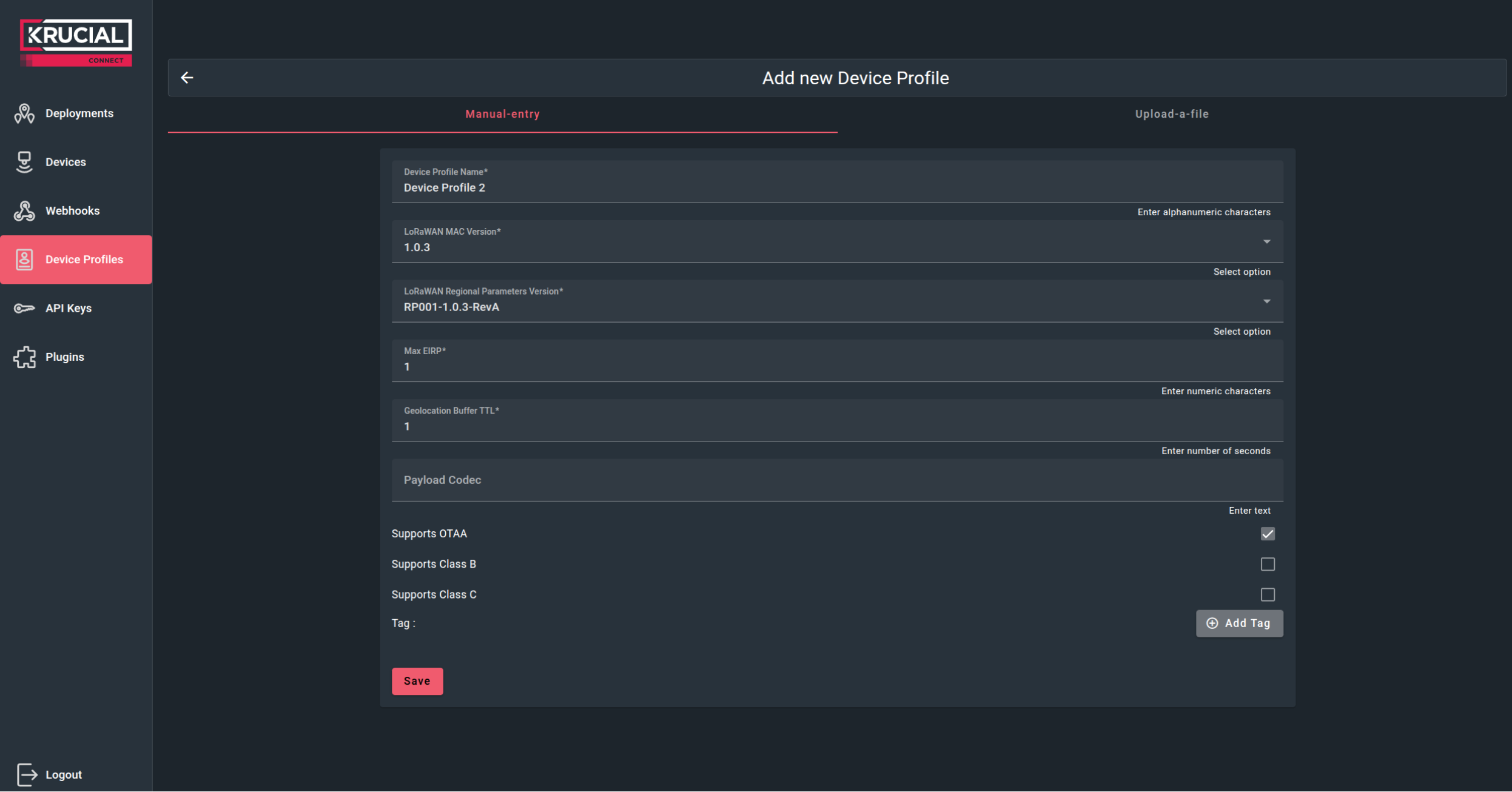 Manually add device profile manual-device-profile